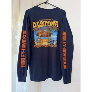 Harley-Davidson Long Sleeve Shirt Mens‎ Large Navy Blue Daytona Beach 2019 Tiki